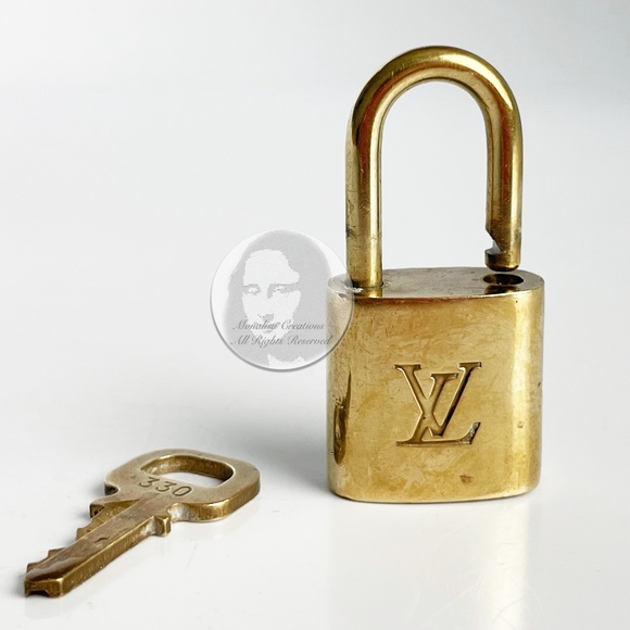 Vintage Louis Vuitton Lock & Key Small Brass Bag or Luggage Lock LV Logo - Picture 7 of 10